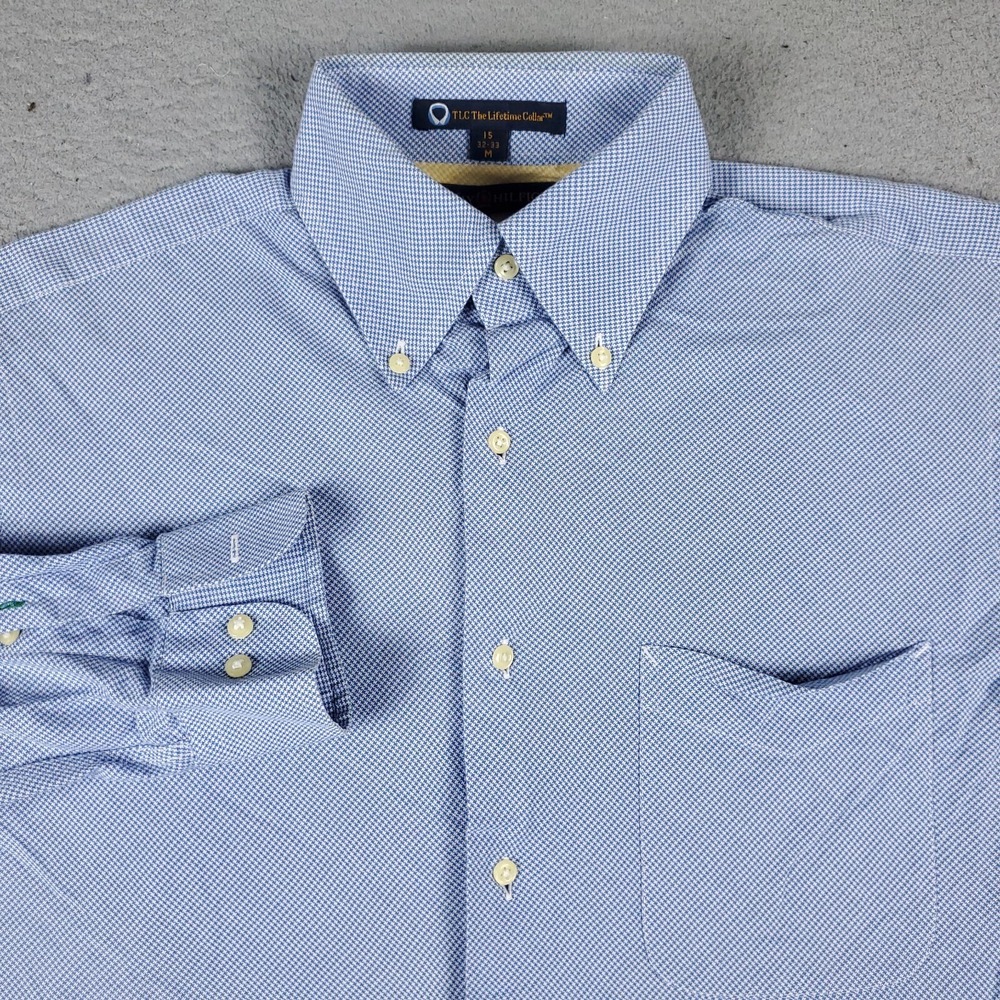 Tommy Hilfiger Mens Medium Blue Micro Check Button Up Long Sleeve Shirt